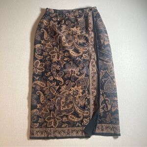Vintage Talbots 100% Silk Paisley Wrap Midi Skirt in Brown and Blue-Black, 10P